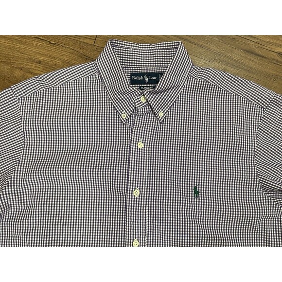 Ralph Lauren Button Down Shirt Men’s 16 1/2 X 34-35 Large Gingham Check Purple - Picture 3 of 11